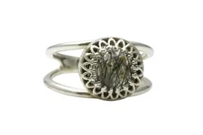 NATURAL BLACK RUTILE GEMSTONE 925 STERLING SILVER ENGAGEMENT CHRISTMAS RING