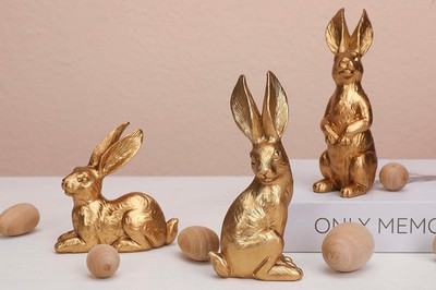 WONDROUS' DECO Harz Leuchtend Gold Osterhase Figuren Klein Deko Osterhase
