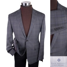 Ryan Seacrest Blazer Sport Coat Wool 38S Gray Plaid Windowpane 2-Button Jacket