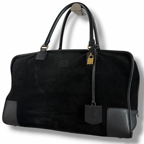 LOEWE Amazona 44 Suede Handbag Black Authentic