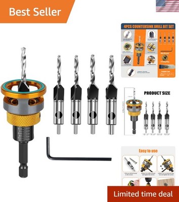 High Carbon Steel Countersink Drill Bits Set - 4 Pieces with Depth Control