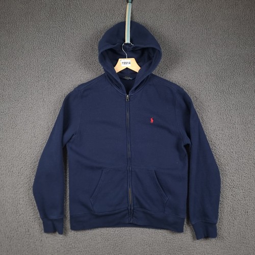 POLO RALPH LAUREN felpa con cappuccio ragazzo L grande blu navy full zip foderata in pile