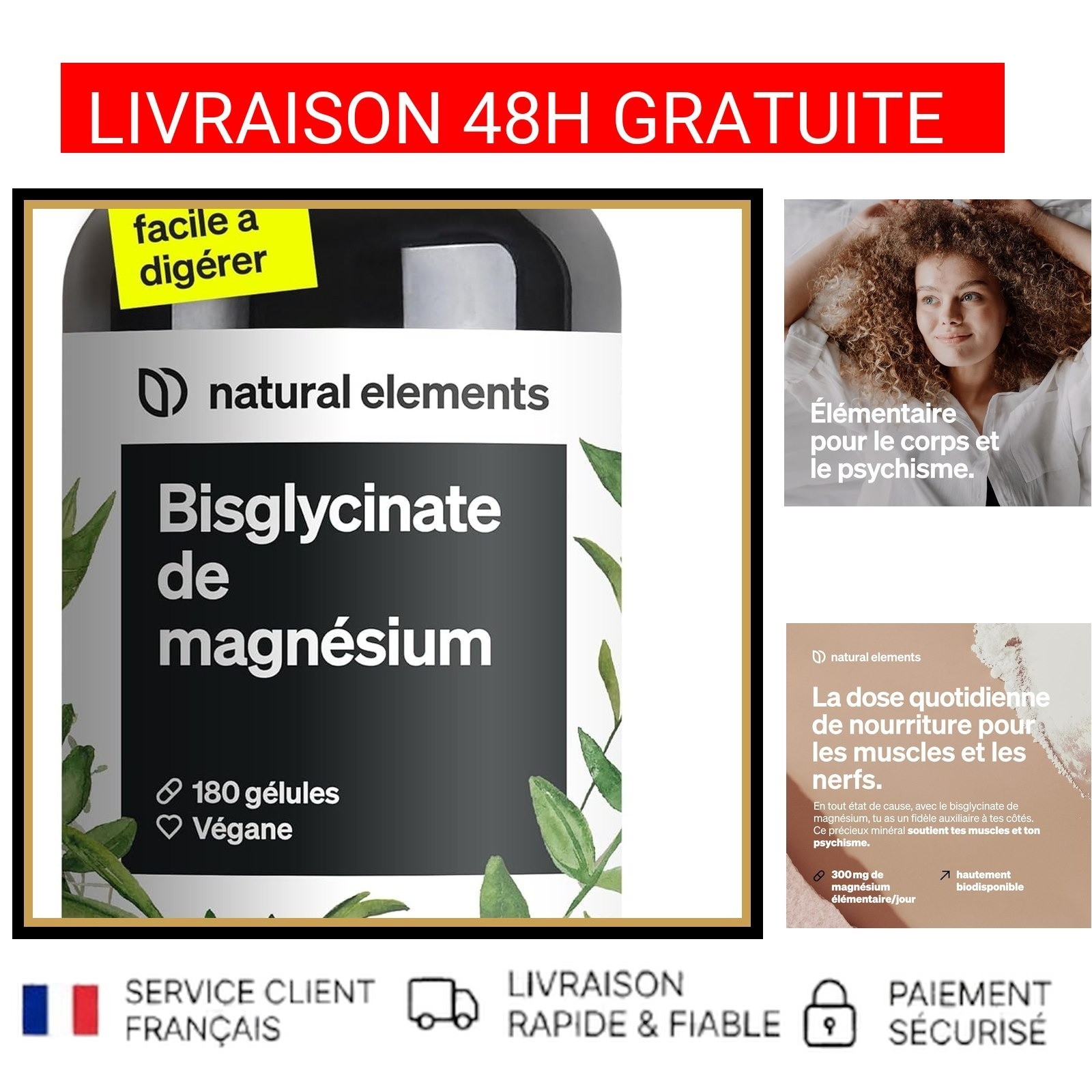 Magnésium Bisglycinate 300mg Fatigue Nerfs Muscles - 180 Gélules Vegan