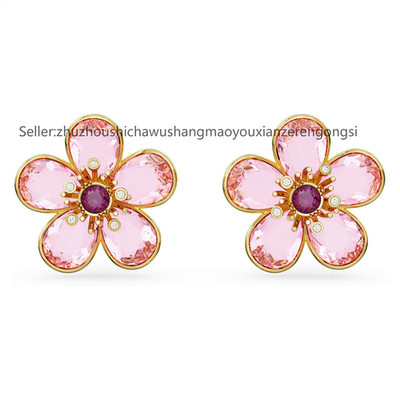 New Idyllia stud earrings Flower, Pink, Gold-tone plated 5656635