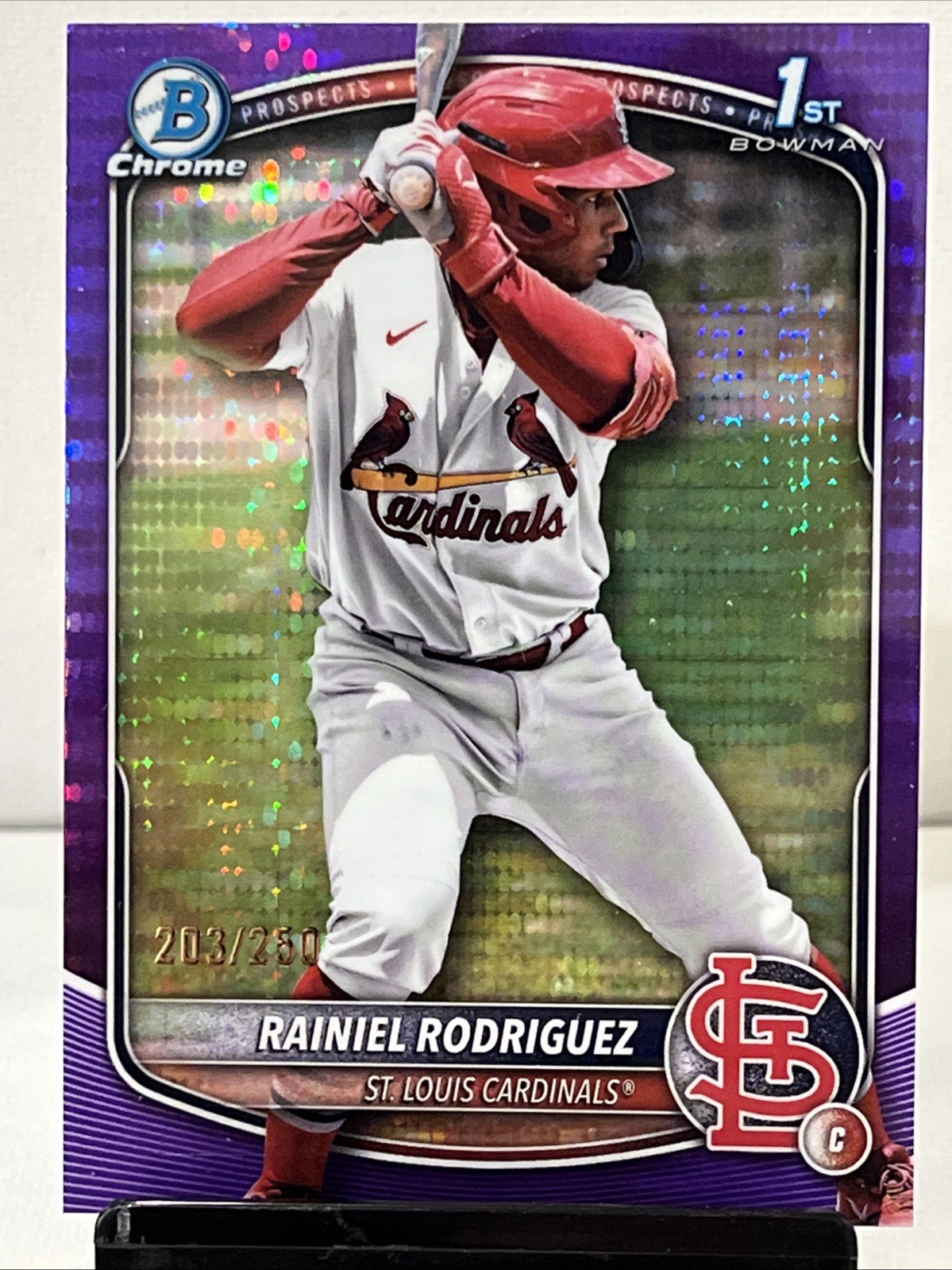 2025 Bowman Chrome Rainiel Rodriguez 1st Purple Pulsar /250 🔥 Cardinals