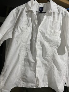 Gap Men’s Button Up Summer Party Shirt White Large L Hawaii Island Style
