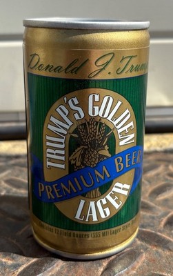 Vintage Donald Trump golden lager can and four labels
