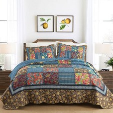 Yvooxny Queen Quilt Set Reversible Paisley Quilted Bedspread Coverlet