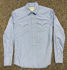 H Bar C California Ranchwear Western Cowboy Shirt Mens Small Pearl Snap Blue EUC