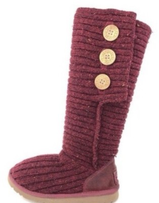 UGG Y2K VTG Red Chunky Cable Knit Button Up Tall Fold over Boots Size 7