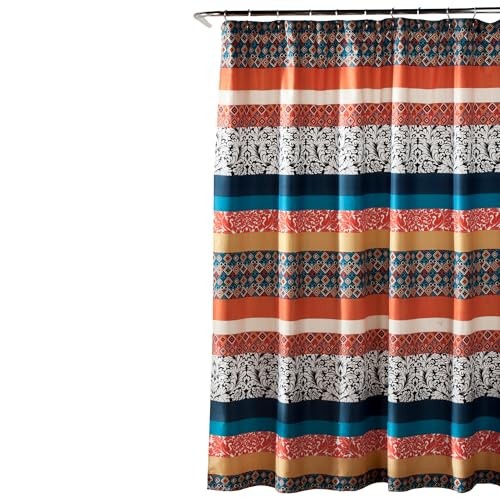 Cortina de Ducha Boho Rayas Tela Baño Colorido Turquesa y Mandarina - Imagen 8 de 8