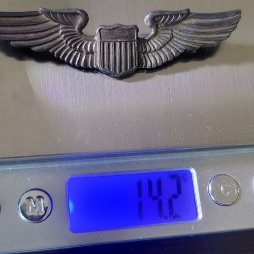 VTG WWII USAAF Air Force Pilot Wings Sterling Silver 3" Pin Original Patina ~14g - Picture 9 of 9
