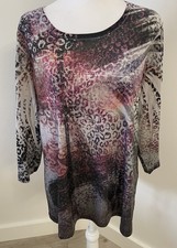 Chico  s Sz . XL-3 Beaded Front Abstract Animal Print 3/4 Sleeve Tee Shirt
