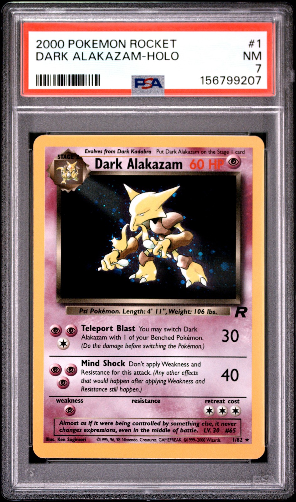 2000 POKEMON ROCKET #1 DARK ALAKAZAM-HOLO PSA 7