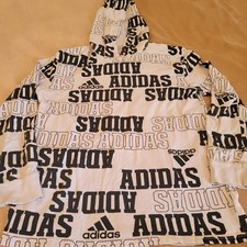 Boys Adidas Logo AOP White Cotton Hoodie Medium 10/12