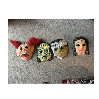 Lot of 4 Halloween Plastic Full Face Masks w/ Elastic Strap Multicolor