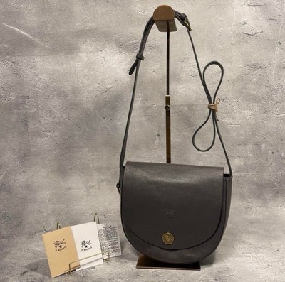 IL BISONTE genuine leather Authentic shoulder bag gray 20×22cm W/Dustbag