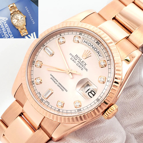 Rolex Rose Gold Day-Date 118235 Factory Pink Diamond Dial 36mm...