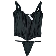 Victoria's Secret The Classic Corset Set 100 Silk Black S-DD NWT Whimsigoth