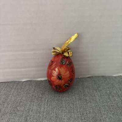 Russian Wooden Egg Christmas Ornament Easter Painted flower 2'' orange Russia