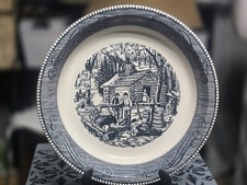 Vintage Royal China Currier & Ives Blue & White Pie Plate "Maple Sugaring" scene