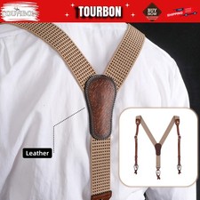 TOURBON Men's Suspenders Y-Shaped Back Interchangeable Button Clip Heavy Duty