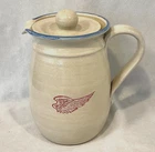 Vintage RED WING STONEWARE CO. SALT GLAZE PITCHER BLUE DECORATIVE RIM BALL LID