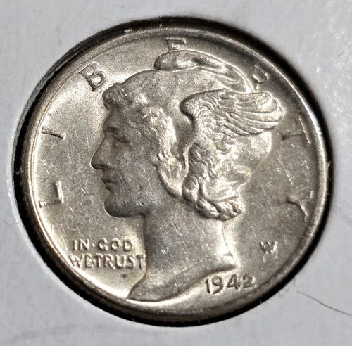 1942 BU Mercury Silver 10c Dime,  Toned, 25C Combine Ship