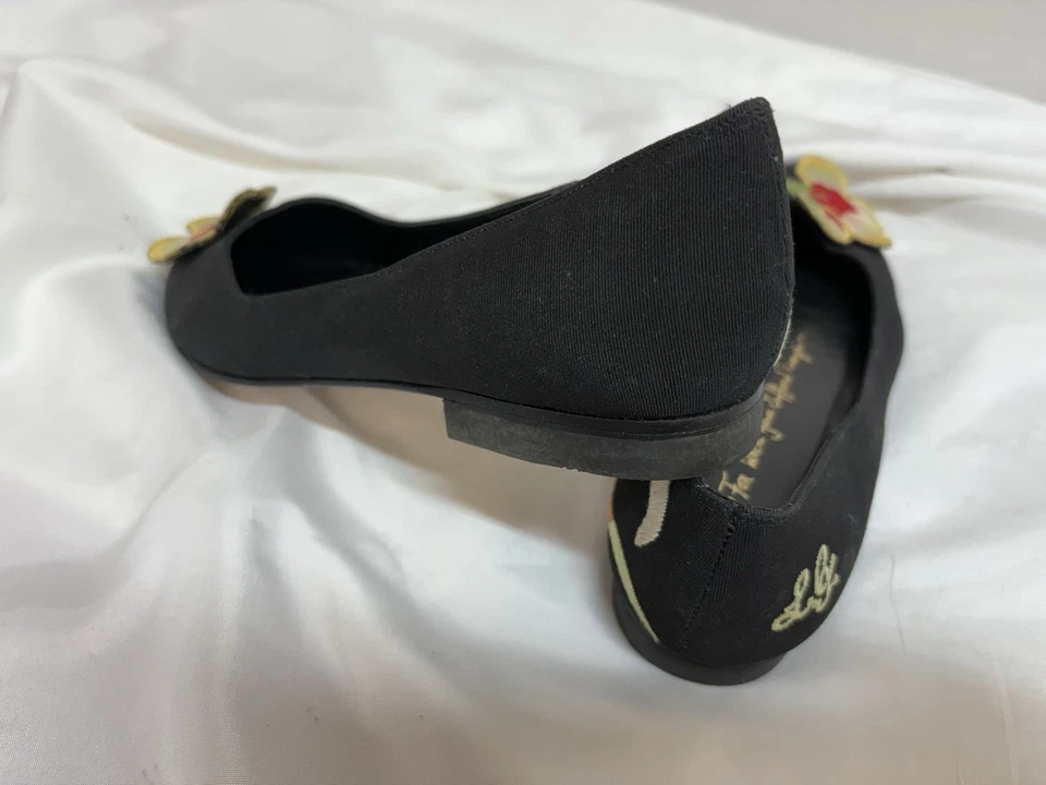 Lulu Guinness Planos Bordados 35.5 Negro Floral España Suela Cuero 6.5 Foto 4 de 4