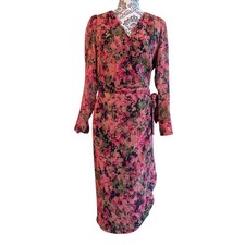 Sézane Armonie Dress Dark Fairy NYE Bow Women 38 Feminine Floral Faux Wrap Midi