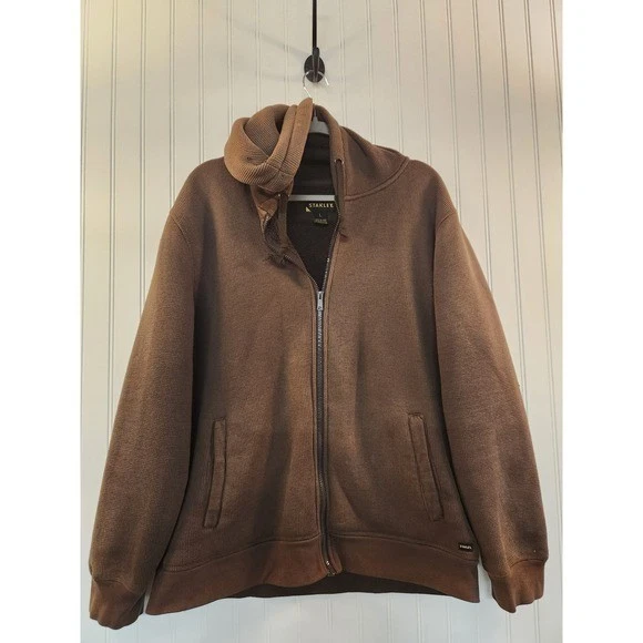 Stanley Mens Waffle Knit Sherpa Lined Full Zip Hoodie Brown Work Jacket Large