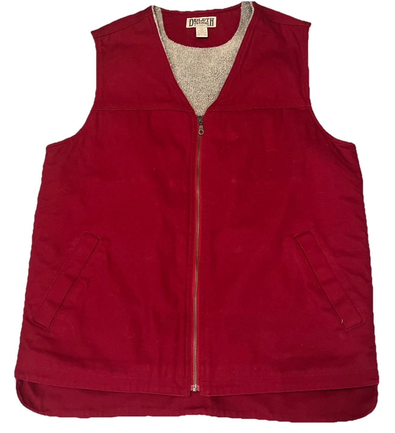 Duluth Trading Vest Mens Sherpa Lined Fleece Full Zip Canvas V-Neck Size L/tall