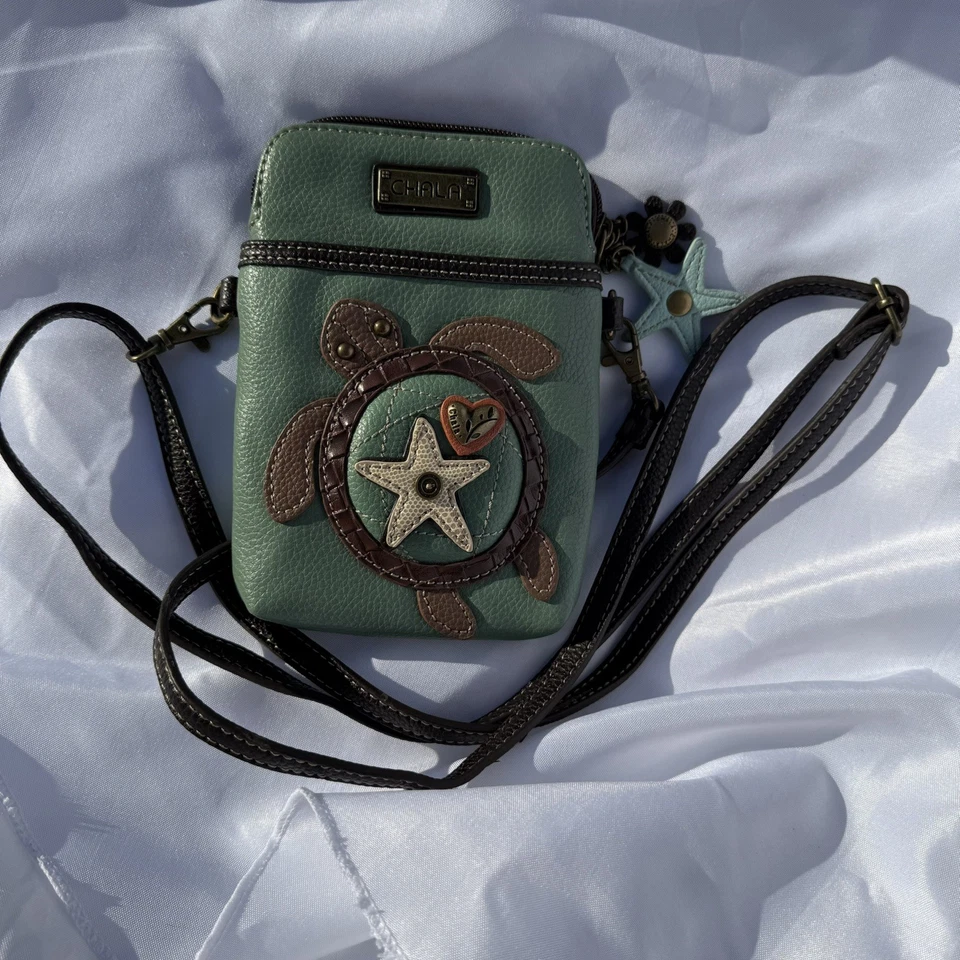 Chala Sea Turtle Cell Phone Crossbody Bag Vegan Leather Charms - Image 3 of 4