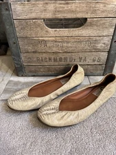 LANVIN vintage ballet flats in embossed Lizard - beige and gold - FR 39 / US 7