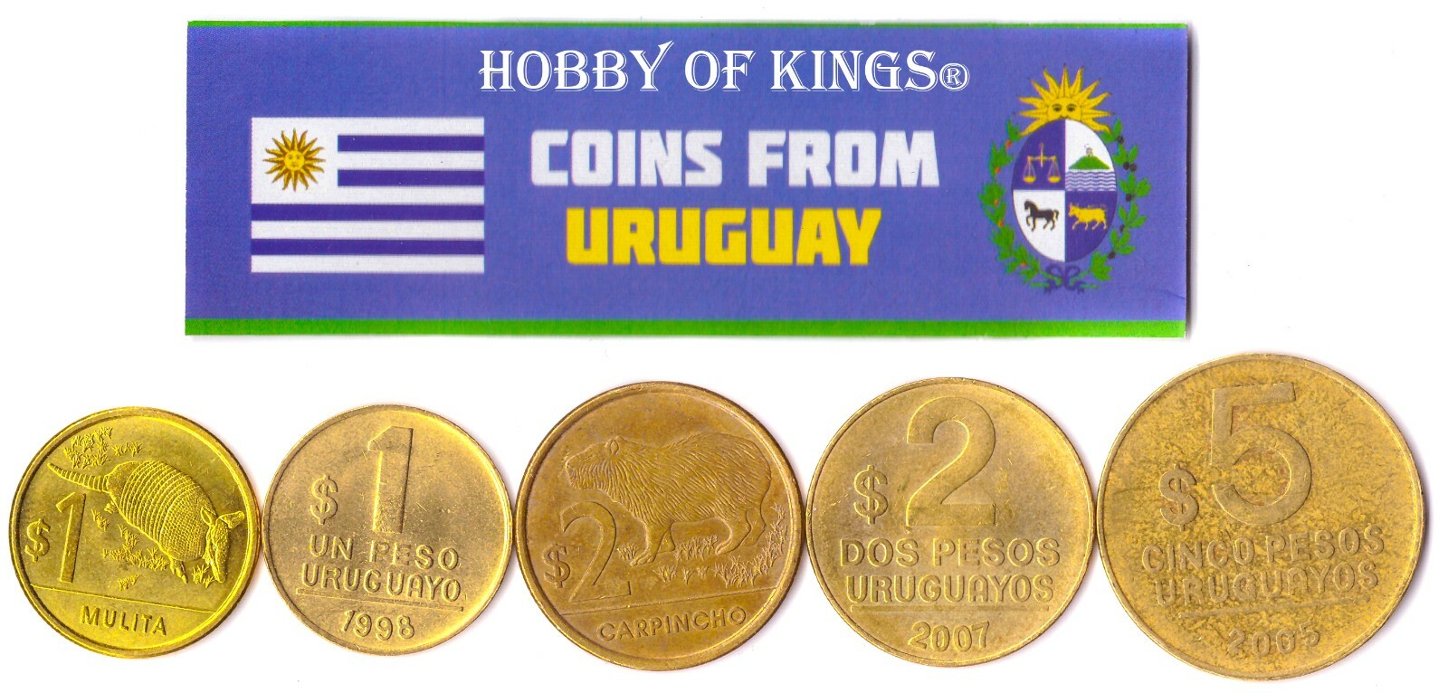 5 Uruguay Coins | Mixed Uruguayan Currency | Centesimos | Pesos ...