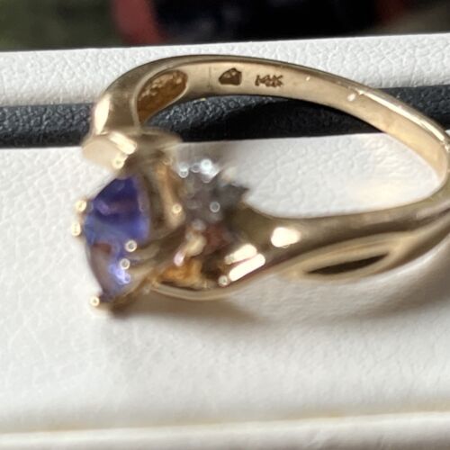 Anillo de acento de tanzanita y diamantes trillón de oro amarillo de 14 K vintage 6,25 - Imagen 3 de 7
