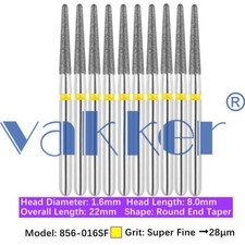 10pc Dental FG High Speed Diamond Burs Round End Taper 856-016SF Super Fine Grit