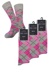 3 Pair Pink Dress Socks Diamond Argyle Wedding Socks Cotton SIZE 10-13