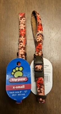 Lot Of 2 Top Paw Floral Pink X-Small 8'' to 12'' Adjustable Collar Nylon/Floral 