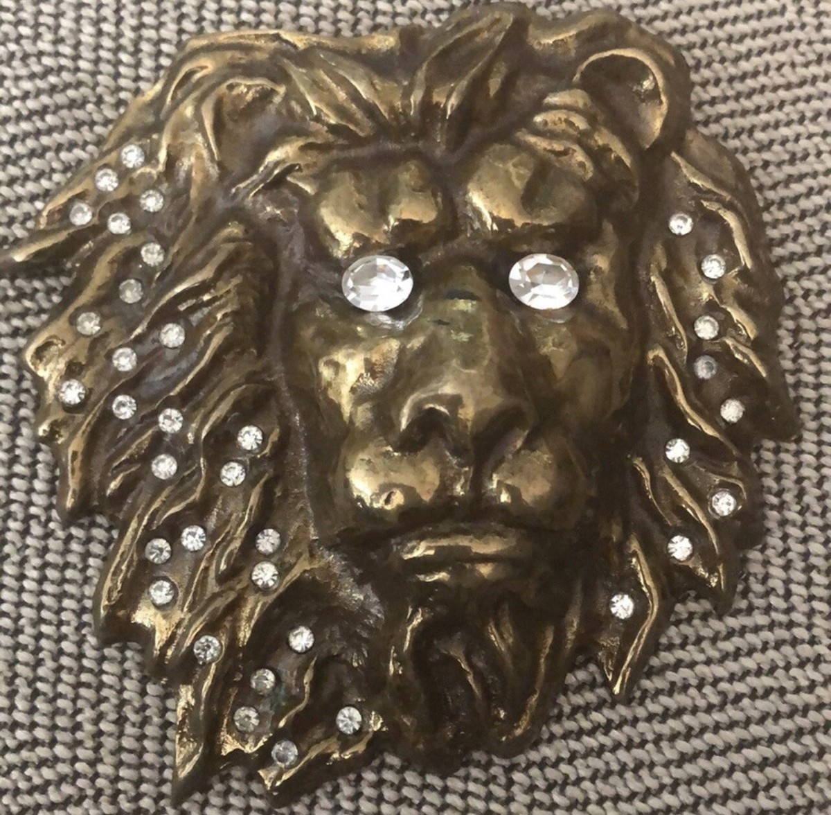 Vintage Virginia Vogl Design Brass Lion Head Buckle Crystals  display picture 3