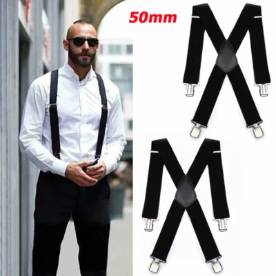 2Stück Hosenträger starke 50mm Damen Herren Extra Breit Hosen X-Form mit 4 Clips - Bild 1 von 4
