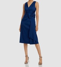 350 Aidan Mattox Women's Blue V-Neck Sleeveless Pleat Midi Sheath Dress Size 6