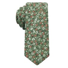 Men's Cotton Printed Floral Neck Tie Skinny Tie Green White-flower