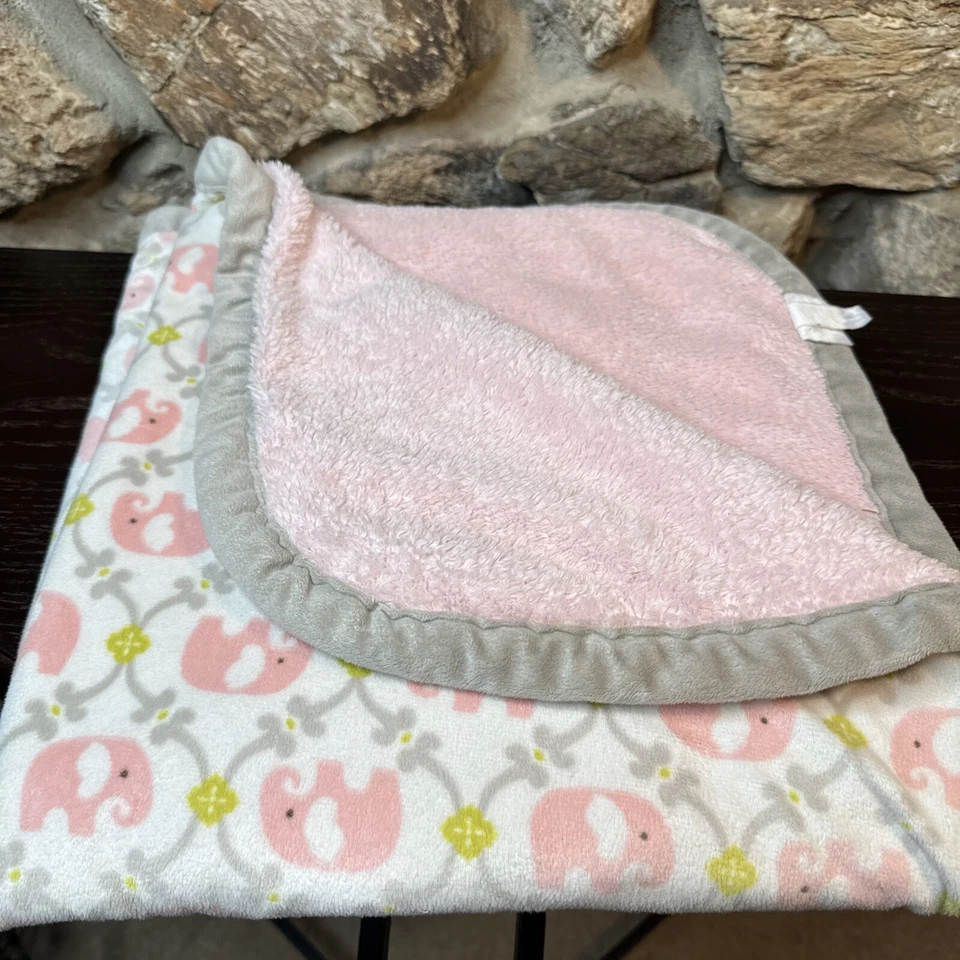 Blankets And Beyond Elephants Baby Blanket Pink Gray Fleece Plush Crib - Image 2 of 4