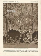 AUSTRALIA ABORIGINES WIND-BREAKS BUSH NATIVE c 1930 illustration IN OLD PRINT 