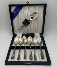 Raimond Sheffield Grapefruit Spoon Set with Sugar Spoon Silver Plated 