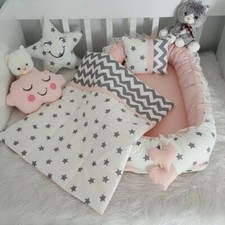 Handmade Pink and Grey Stars Design Luxury Orthopedic Babynest and 5 Piece...