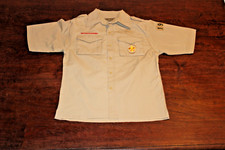 Boy Scouts of America BSA Youth Shirt Tan Large Sewn Patches Short Sleeve