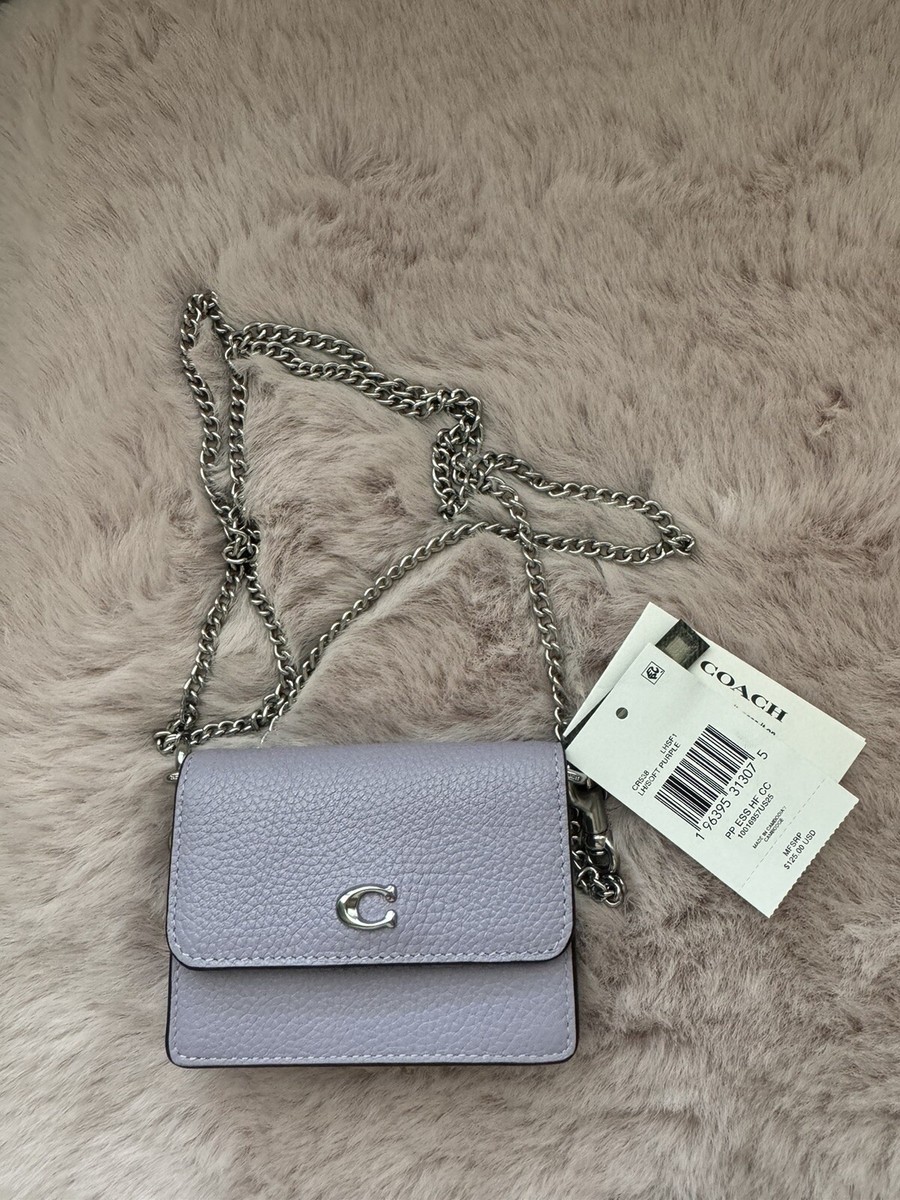 💜Coach Essential Half Flap Card Case - Soft Purple Pebble Leather