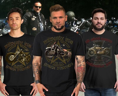 Biker Shirt Motorrad Milwaukee Iron Chopper Bobber V2 Skull american USA
